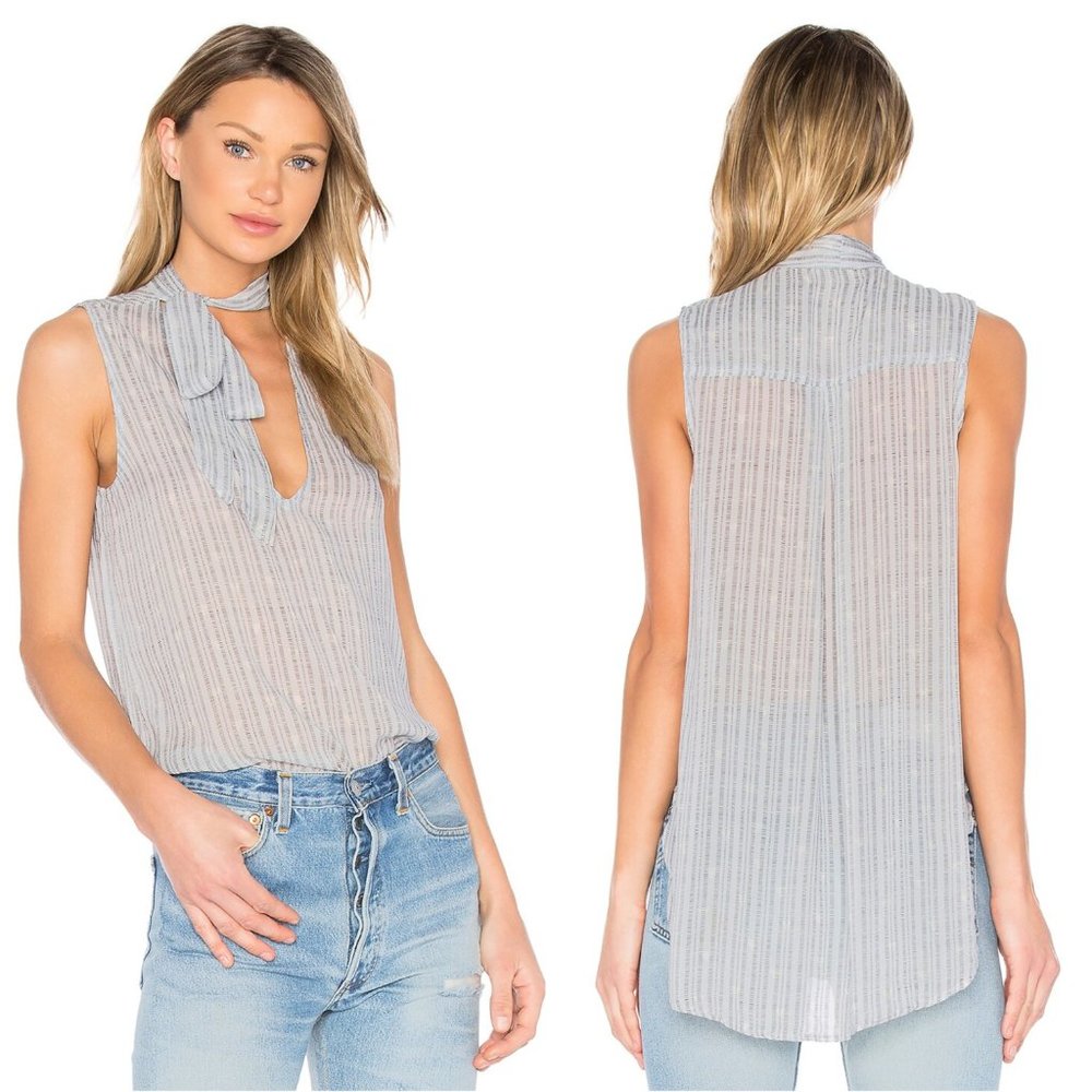 Cloth & Stone | Stripe Print Tie Neck Top